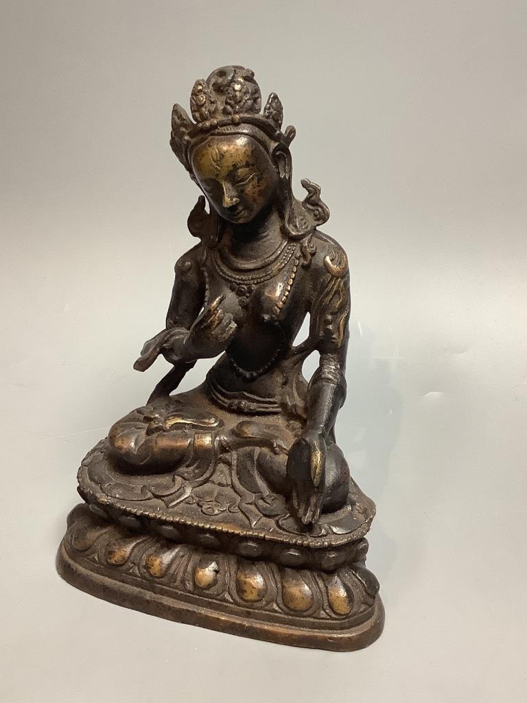 A bronze deity, height 17cm, a Chinese dragon bowl, a censer, etc.